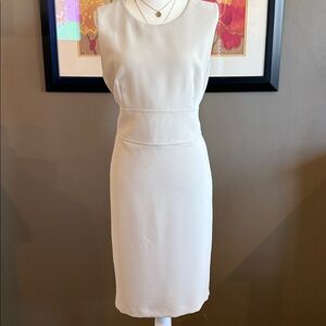 DONNA KARAN Solid Cream Knit Sleeveless Midi Sheath Dress 12 Minimalist Capsule